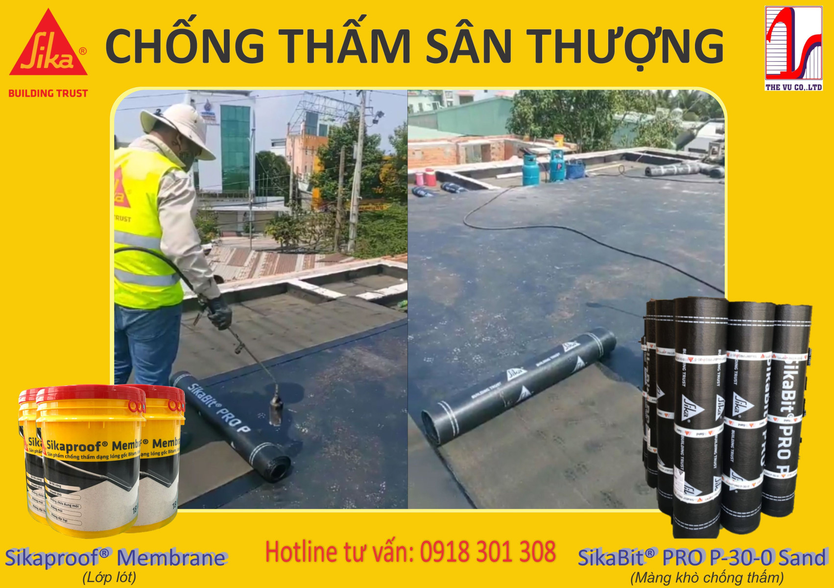 Giải pháp chống thấm sân thượng, sàn mái, và tầng hầm bằng Sikaproof Membrane và Sikabit Pro P–30–0–Sand