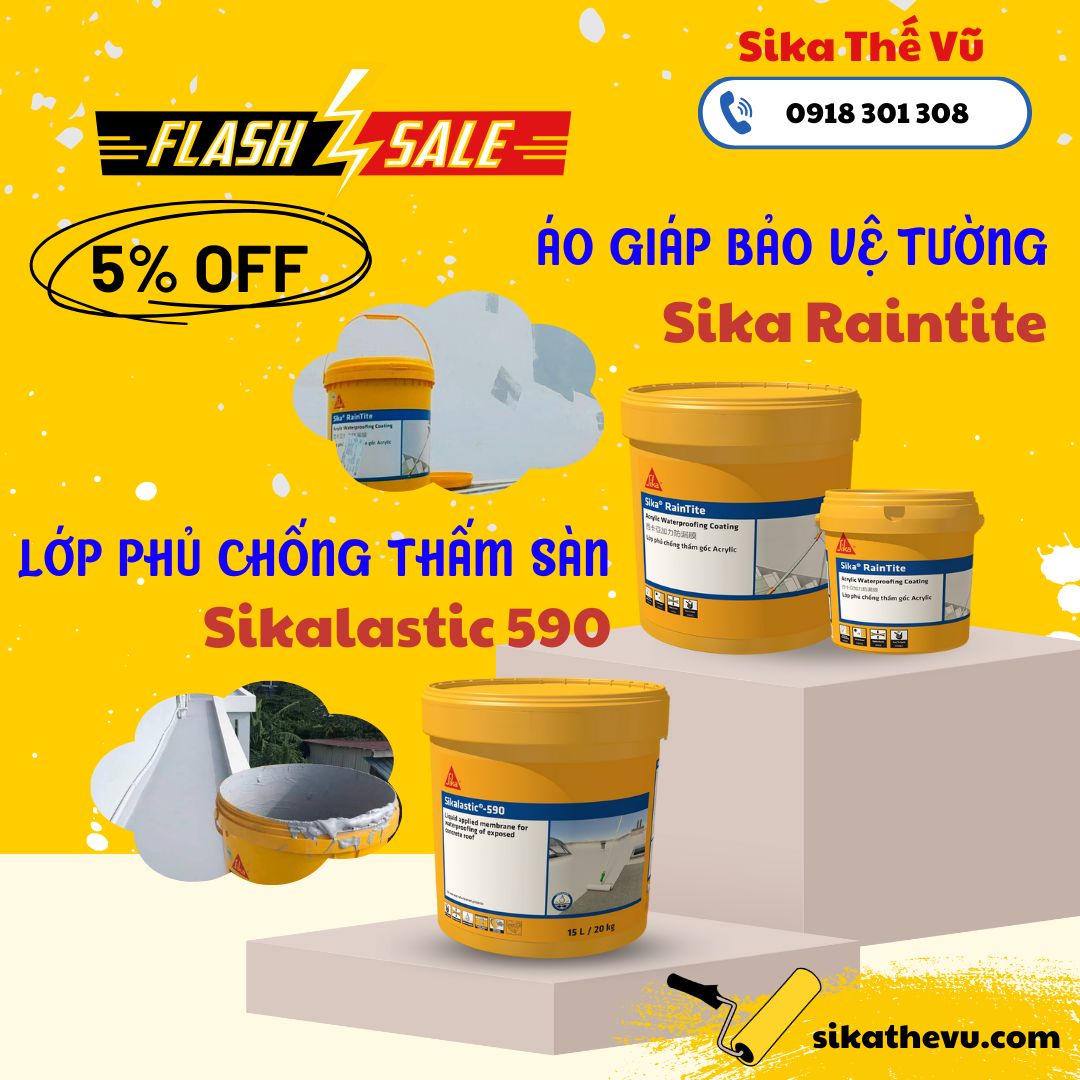 Chống thấm tường ngoài, sàn mái - Thông thái cùng Sika Thế Vũ - Sika Raintite, Sikalastic 590 